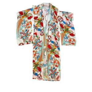 Vintage Japanese Kimono Womens S/M Silk Phoenix Floral Bird Robe Wedding 70s‎